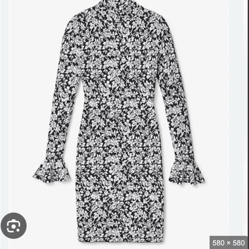MICHAEL Michael Kors Black and White Floral Long-Sleeve BodyCon Dress